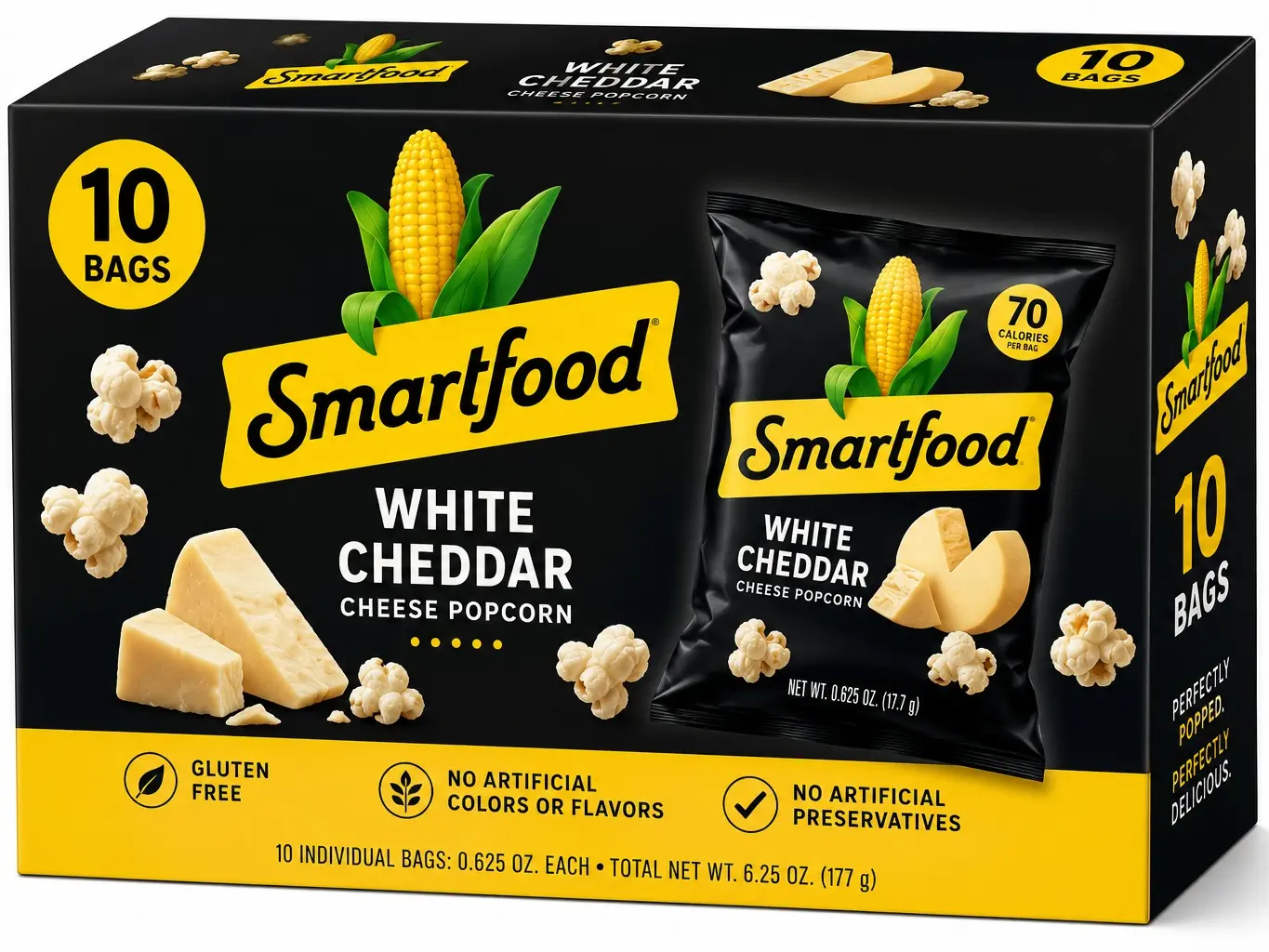 White Cheddar Cheese Popcorn Snack Bags, 0.625 oz Individual Packs, 10 Count, Ready-to-Eat Crunchy Popcorn Snack