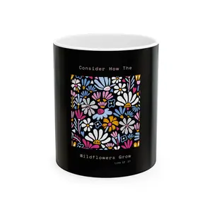 Wildflower Ceramic Mug - Inspirational Coffee Cup, Gift for Nature Lovers, Floral Mug for Home, Gardening Gifts, Black and White Design