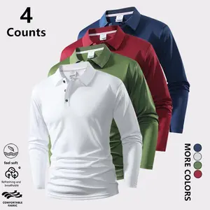 Men's Casual Polo Shirt Pack of 4 - Lightweight Stretch Soft Breathable Long Sleeve Top Classic Solid Color Everyday Office Wear Spring Autumn Outdoor Activities Running WorkoutsGift