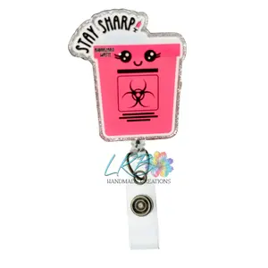 Stay Sharp Badge Reel – Handmade Sharps Container Retractable ID Holder, Made to Order Phlebotomist Badge Clip, Office Nurse Teacher Staff Lanyard Accessory, Gift for Coworkers