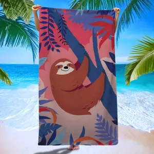 Cute Sloth Tropical Plant Beach Towel, Dual-Sided Quick-Dry Absorbent Towel, Large Microfiber Towel for Pool Party, Yoga, Beach Vacation