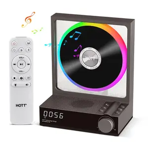 HOTT Rechargeable Portable CD Player with Speakers, RGB Light CD Player with Remote Control, Music Player with Built in Speaker, Retro Desktop Music Player, Audio