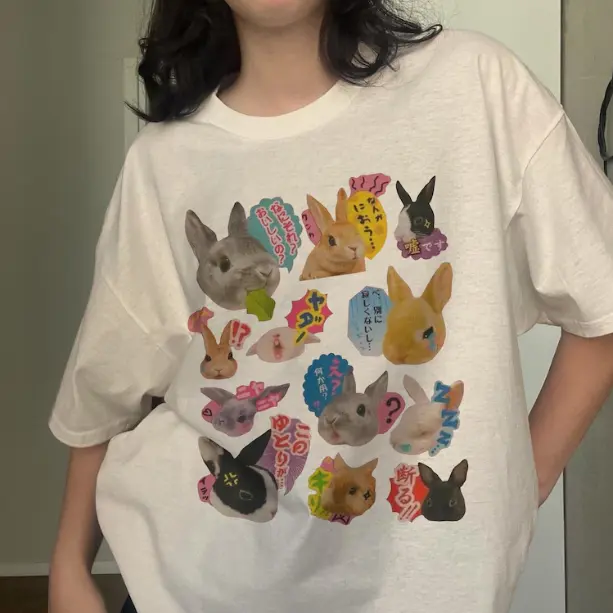 Y2K Bunny 90s Harajuku T-Shirt, Kawaii Rabbit Tee, Unisex Graphic Tees Gothic Grunge Y2k Emo Scene Amity Affliction Style Clothes Men Women Streetwear
