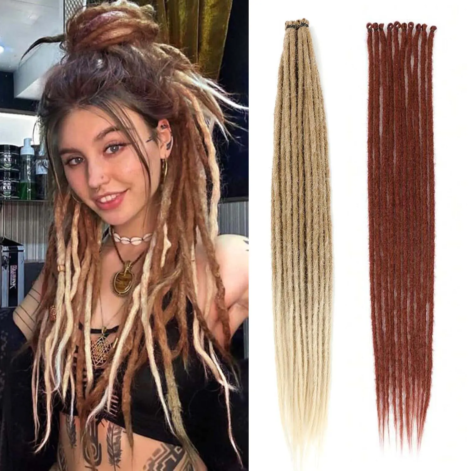 24-in Locs Braiding Hair Extensions, T27 Synthetic Fiber Dreadhead Style Pieces, Soft Natural Texture, 10 Strands per Pack, 2 or 4 Pack Options, Synthetic Fiber Hair, Loc Dreads Synthetic Extensions & Pieces