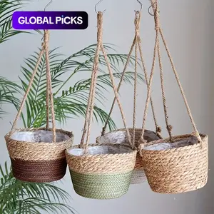 Handmade Woven Hanging Flowers Basket with Waterproof Lining, Rustic Farmhouse Decorative Planter, Home Decoration, Holiday Party #GLOBAL PICKS