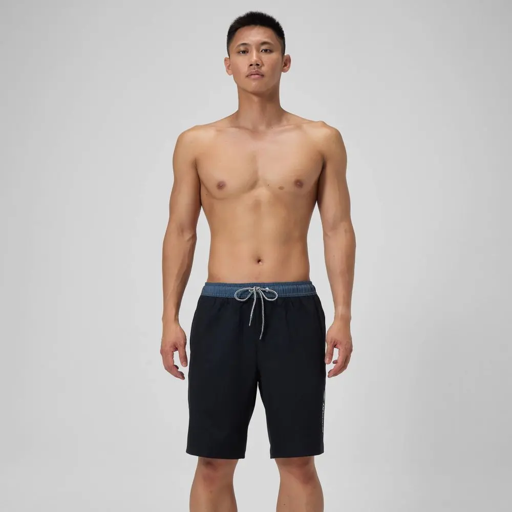 Male Men's 9" Speedo Marina Swimming Swim Shorts - Black, L, Drawstring, Regular Cut