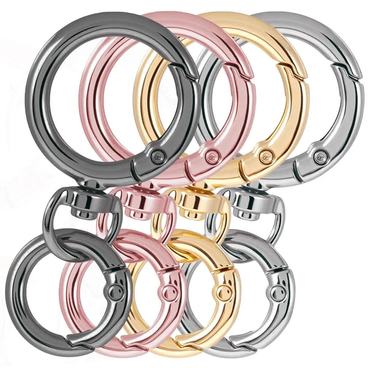 Zinc Alloy Fade-Resistant Durable Round Spring Snap Hook Carabiner Clips Multipack - 2/5/10 Sets with O-Rings, Rotatable Swivel Clips, Double Hooks, Luggage Accessories for Handbag Keychains, DIY Crafts