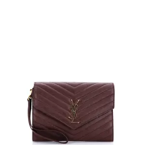 Pre-owned Yves Saint Laurent Leather Clutches & Wristlets Saint Laurent Classic Monogram Envelope Wristlet Clutch Mixed Matelasse by Rebag