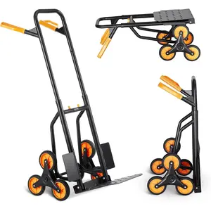 VEVOR Stair Climbing Cart, 440 lbs Capacity Stair Climber Hand Truck and Dolly, Heavy-Duty Folding Trolley Cart with Dual Handle, 6 Wheels & 2 Elastic Ropes for Home Office Shopping Moving Warehouse