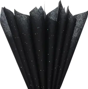 Black Glitter Tissue Paper, 120 Sheets, 20x14 Inches, for Gift Wrapping, Party Packaging, Halloween Crafts