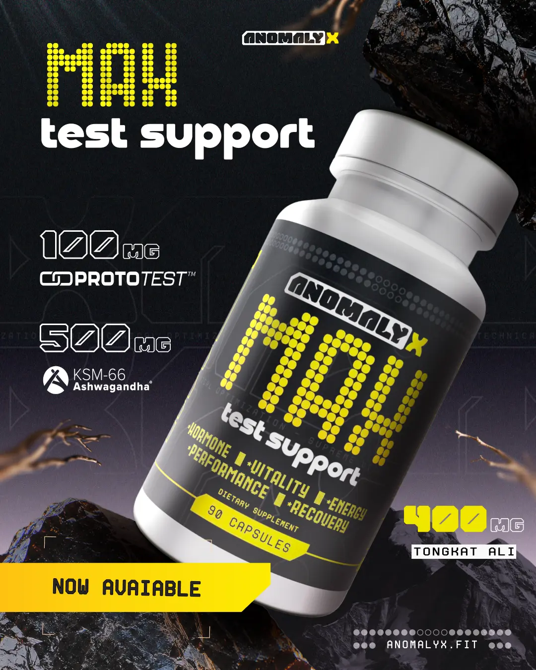 Men's Max Support Dietary Supplement - Ashwagandha Capsules, GMP Certified, for Vitality Boost, Fitness
