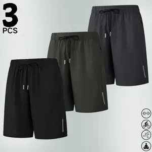 Men's 3 Pack Sporty Casual Shorts Set, Breathable Drawstring Athletic Trousers Bundle
