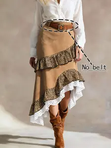 Women's High Waist Lace Patchwork Skirt, Irregular Hem Design, Vintage Style Medium-Length Dress, Perfect for Casual & Formal Wear