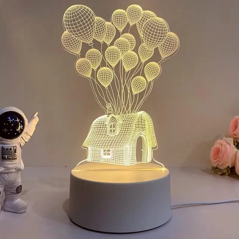 3D Romantic Luminous Balloon House Design LED Night Light, Led Nightlight, USB Powered & Button Control Warm Light, Creative Bedroom Bedside Atmosphere Light, Suitable for Various Room Types, Home Decor Light, Bedroom LED Lights, Ambient Led Lighting