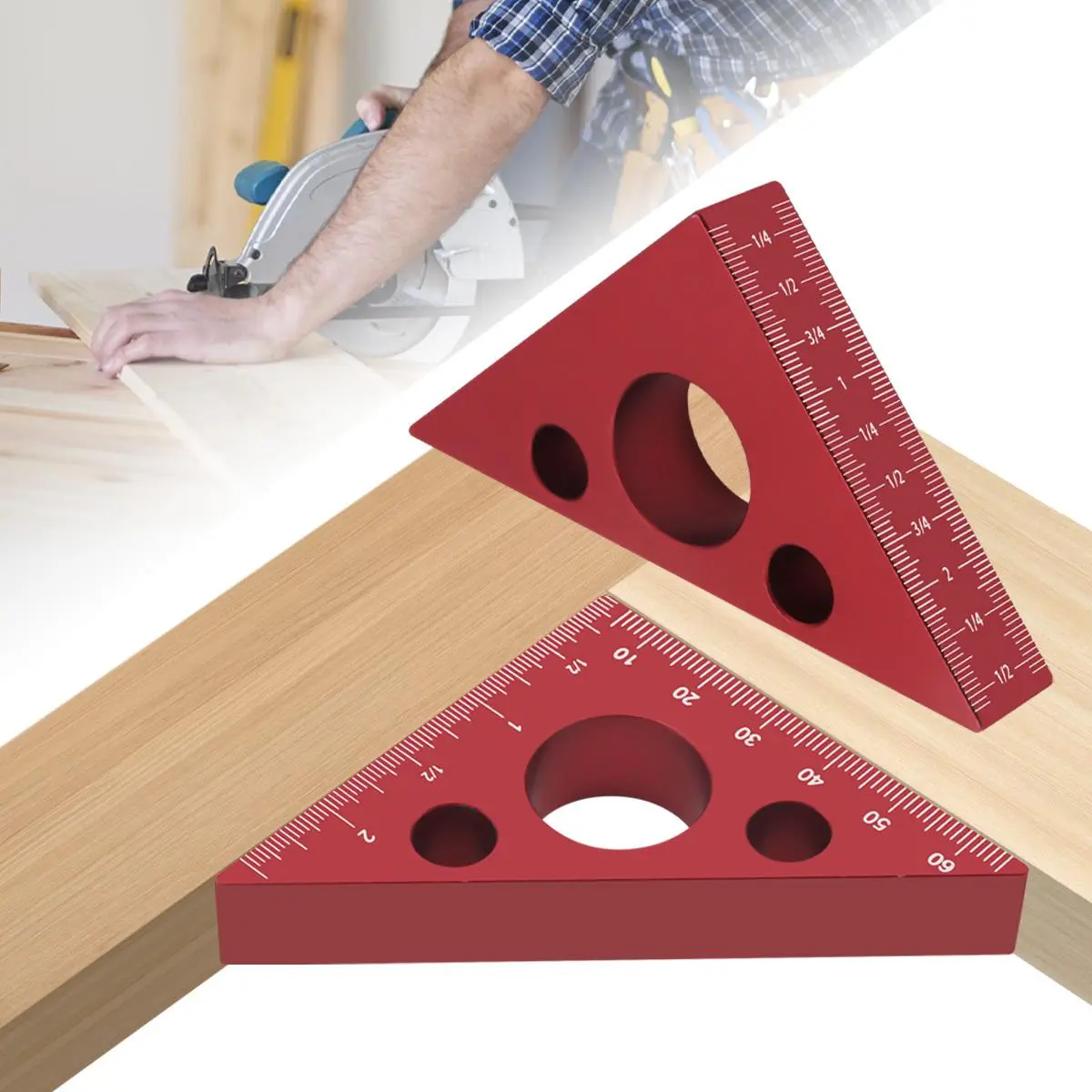 1 Triangular Ruler 45/90 Degree Isosceles Right Angled Metric and Imperial Precision Angle Ruler - Aluminum Alloy Triangular Ruler, Height Ruler Woodworking Layout Tool Carpenters Measuring Tool, Measuring Marking Tool, Measuring Instrument