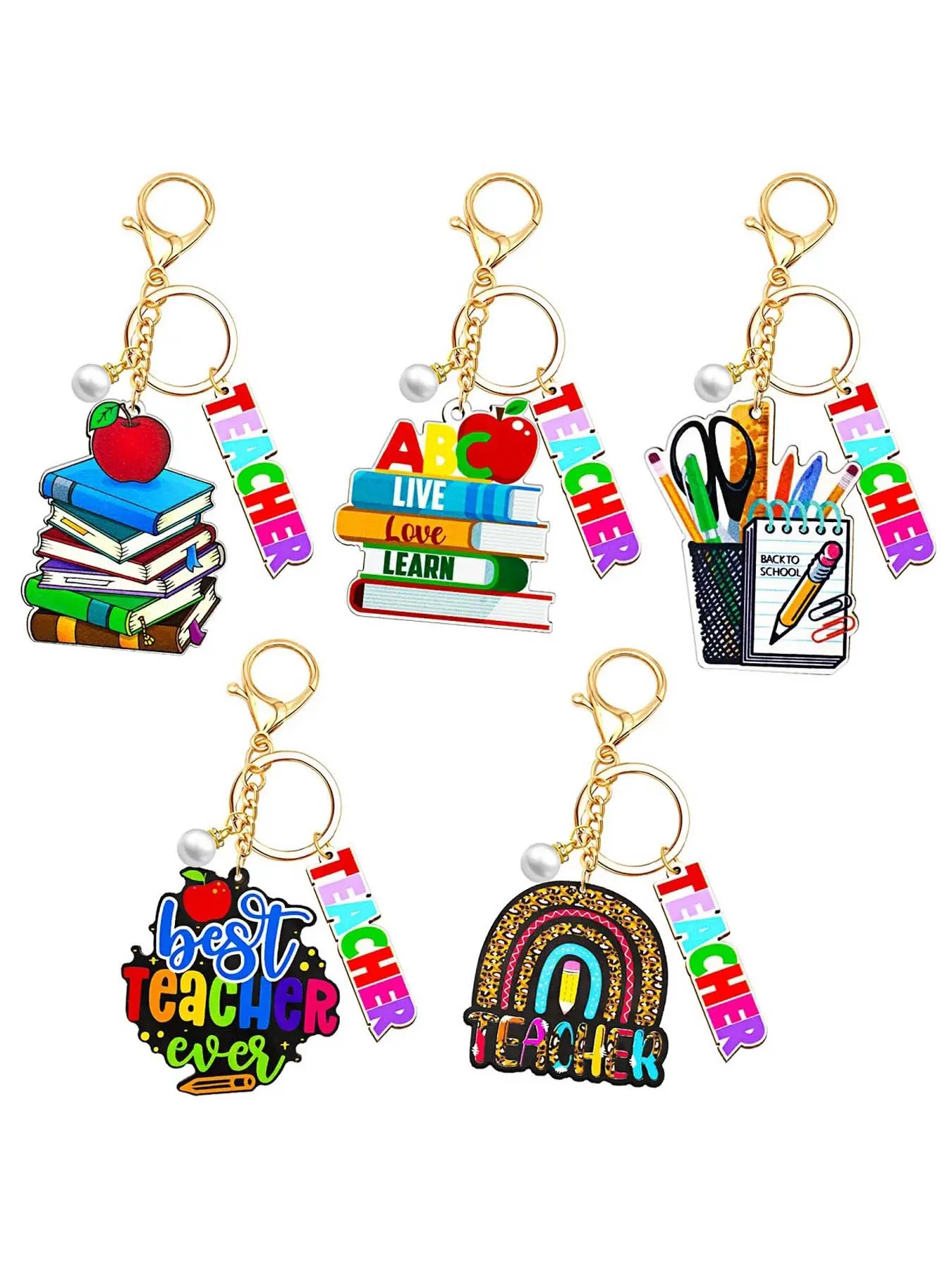 Creative Keychain Heart Pencil Tassel Colorful Geometric Shape Stylish Keychain Teacher Keychain Bag Pendant Car Key Accessories Gift for Teachers Stylish Keyring Key Chain For Car Keys