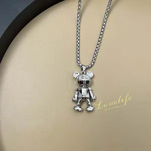 New style bear necklace with movable limbs for men, hip-hop punk couple long sweater necklace, versatile Accessories pendant gift