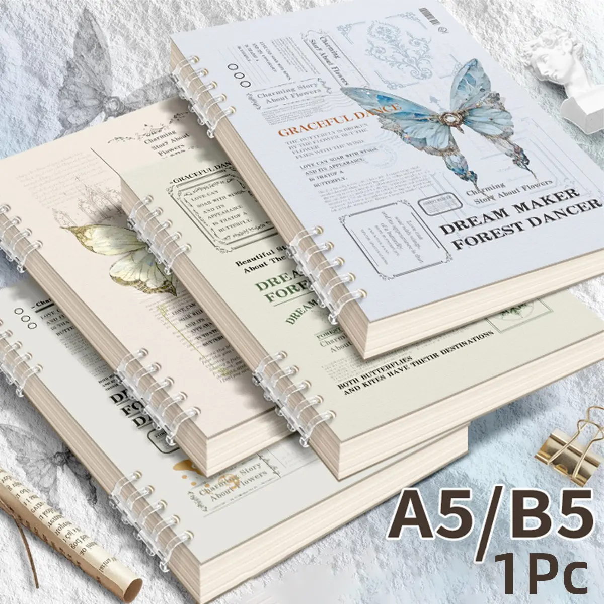 1Pcs A5/B5 Notebook, Journals For Writing, Writing Stationery, Butterfly Theme, 60 Sheets, Loose Leaf Notepad, Detachable Journal, Spiral Notebook Journal, Suitable For Daily Study, School and Office Supplies, Creative Gift For Christmas, Birthday
