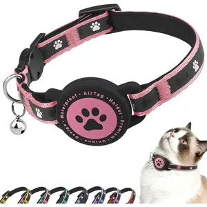 ZOWPET Airtag Cat Collar Breakaway Reflective with AirTag Holder & Bell Compatible with Apple Air Tag Comfortable Padding Adjustable Durable Blue