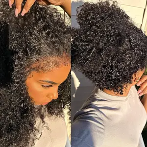 Subella Hair 4C Edges Glueless Curly Wigs HD Lace Front Wig With Curly Baby Hair Realistic Hairline 220% Density Pre Bleached