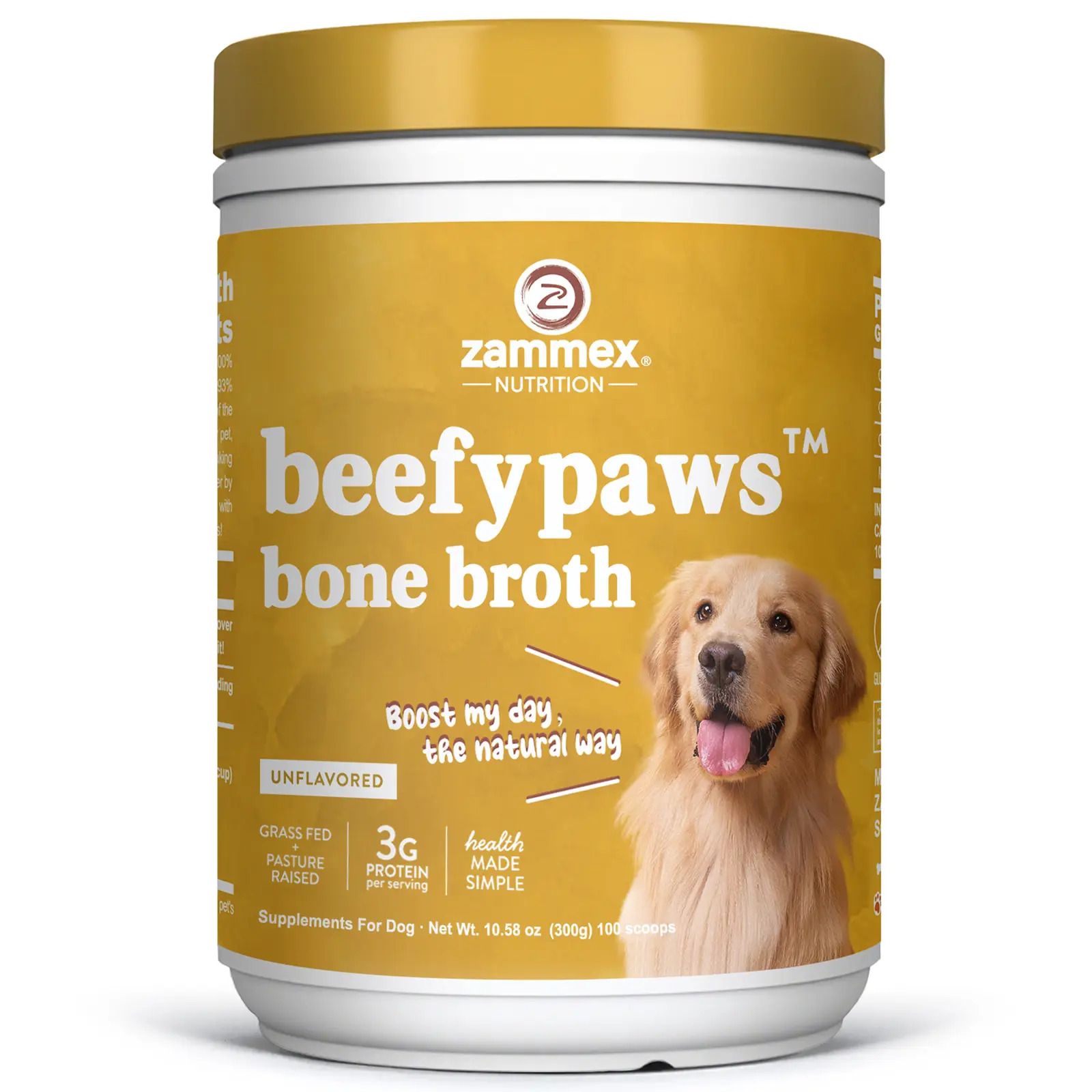 Zammex BeefyPaws Bone Broth Powder for Pets, 10.6oz Canine Nutritional Supplement, Grass-Fed Protein with 19 Amino Acids, Supports Joint, Gut & Immunity Health