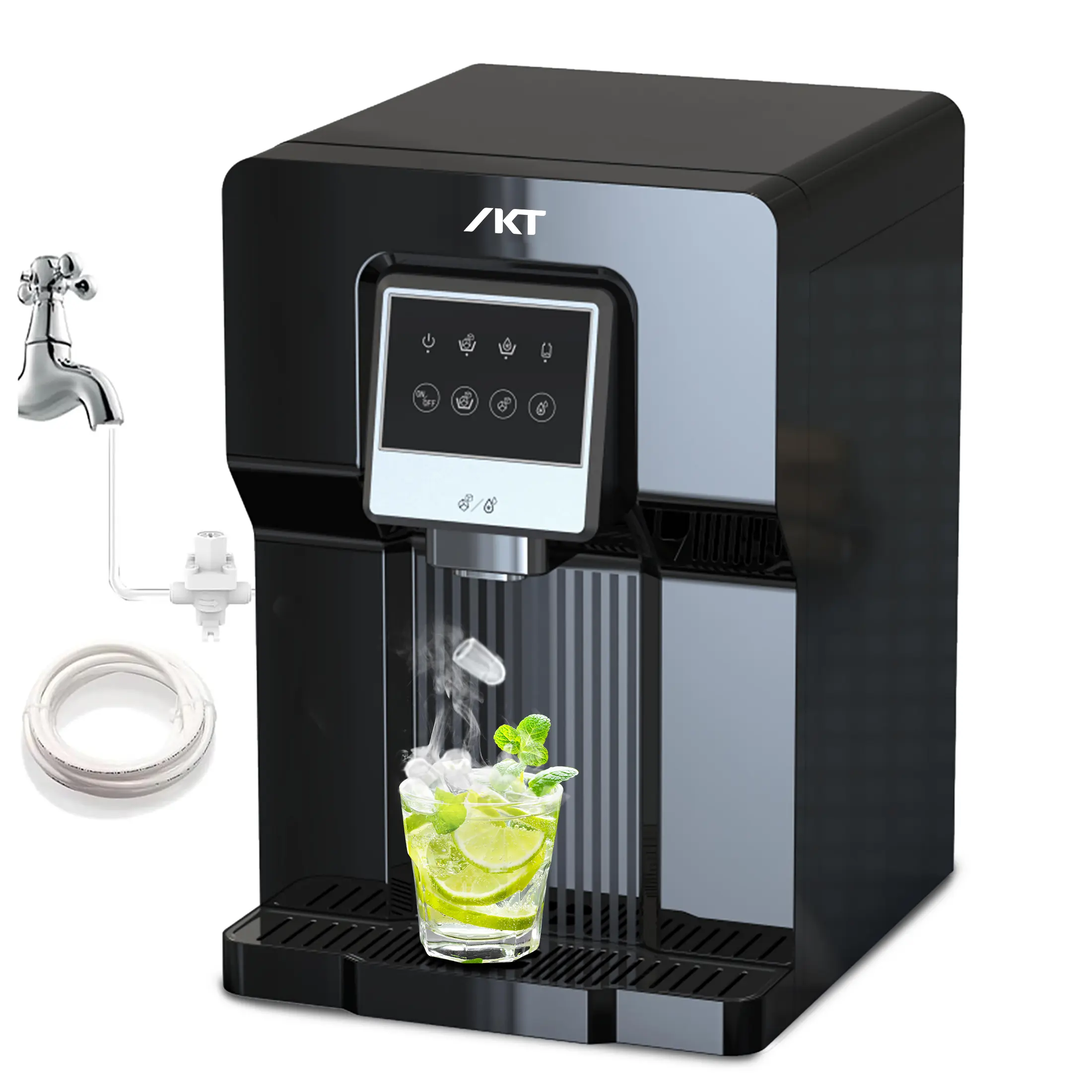 IKT Bottleless Countertop Water Dispenser and Ice Maker with Water Line,Ice 18 lbs/24H (NO HOT Water NO Filters),Black