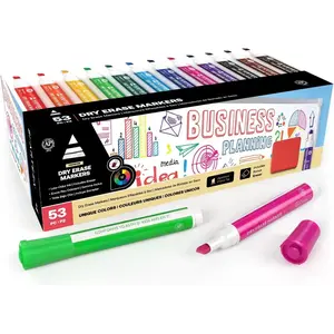Dry Erase Markers Bulk Pack of 52, 12 Assorted Colors, Low-Odor Ink Whiteboard Pens with Chisel Tip, Office Supplies for Classroom, Home & Teachers