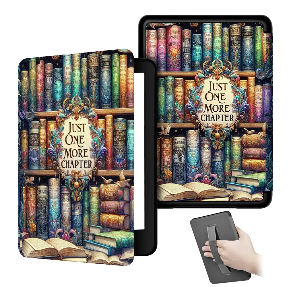 Just One More Chapter Case for 7" Kindle Paperwhite 12th Gen (2024) & Kindle Colorsoft Signature Edition, Protective PU Leather Cover with Elastic Hand Strap & Auto Wake/Sleep, Soft TPU Back, Model SA568B/SA569P Aesthetic Colorful