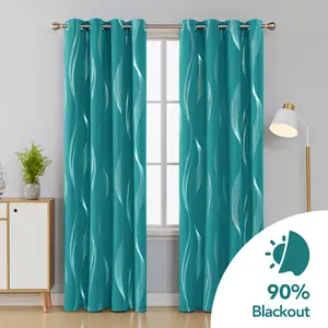 Blackout Curtains 2 panels, Deconovo Room Darkening Silver Foil Print Wave Stripe Thermal Insulated Window Curtains for Living Room curtain
