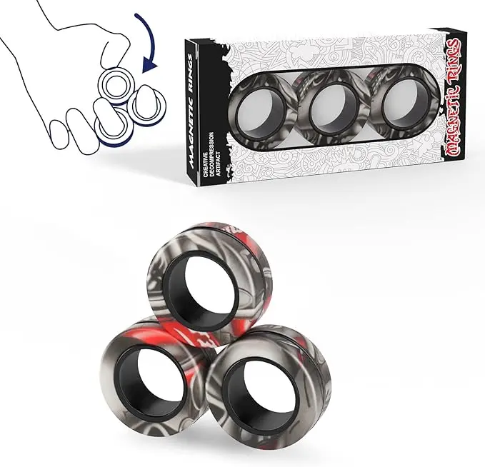 3PCS Magnetic Rings Fidget Toy Set - Pocket Focus Aid, Magnetic Fidget Figures, ADHD Hand Exerciser, Sensory Tool for Ages 12+, Soothing Gift Pack, Pocket Stress Relief, Magnetic Fidget Figures Stress Relief Toys