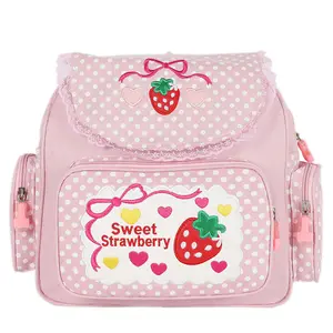 Kawaii Strawberry Embroidery Backpack for Girls Cute Pink Lace JK Strawberry Backpack Teen Students Embroideried School Bag Bookbag Satchel