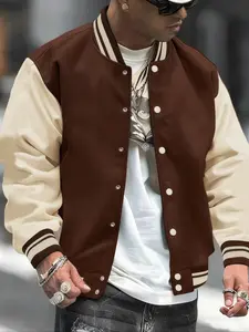 Trendy Button-Up Baseball Jacket, Casual Classic Open Front Coat, Daily Versatile Simple Fashion, Stylish Men's Outerwear, Button Down Jacket