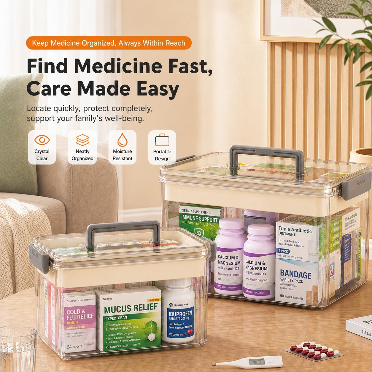 UFORU Modern Large Capacity Rectangle Medicine Organizer Box, Eco-Friendly Home Storage Bin, Double Layer Transparent PET Case with Handle, Snap-Seal Dryness Dust & Insect Block Moisture-Proof First Aid Kit - Suitable for Home/Travel UFORU Modern Large Capacity Rectangle Medicine Organizer Box, Eco-Friendly Home Storage Bin, Double Layer Transparent PET Case with Handle, Snap-Seal Dryness Dust & Insect Block Moisture-Proof First Aid Kit - Suitable for Home/Travel