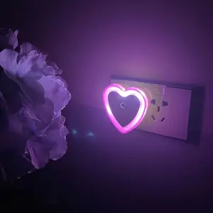 PrimPick 1pc heart-shaped LED night light with sunsunset to dawn sensor - plug type, adjustable brightness, indoor wall-mounted, suitable for corridors, bedrooms, kitchens, staircases, indoor lighting, Home Decor Light