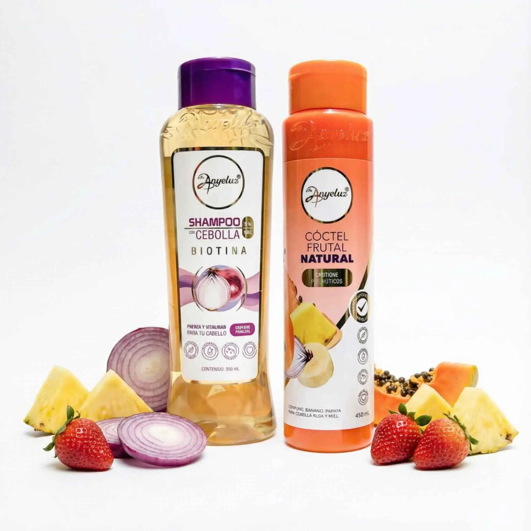 Dúo Crecimiento y Nutrición Anyeluz - Shampoo Cebolla + Coctel Fruta Natural (2 Pack)