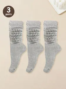 Unisex 3 Pairs Solid Color Crew Socks, Casual Moisture Wicking Scrunch Socks for Men & Women, Soft Comfy Breathable Mid-Calf Socks for All Seasons Daily Wear, Casual Stylish Socks