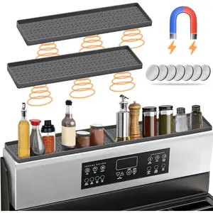 ONESHOW Magnetic Cooktop Shelf Spice Rack Storage Silicone Top Heating Cooktop Shelf Flexible Seasoning Organizer Kitchen Shelf Gadgets Cooking Organization - Installation - Metal - Water Proof - Black