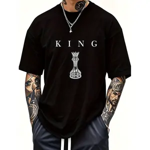 [100% Cotton] Premium Men'S 180GSM Cotton T-Shirt With King Graphic Print Short Sleeve Round Neck Tee For Casual Wear In White T-Shirt For Men And Women