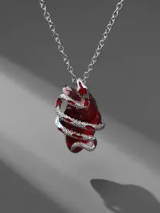 Minimalist Causal Snake & Artificial Gemstone Design Pendant Necklace, Punk Style Necklace For Women & Men