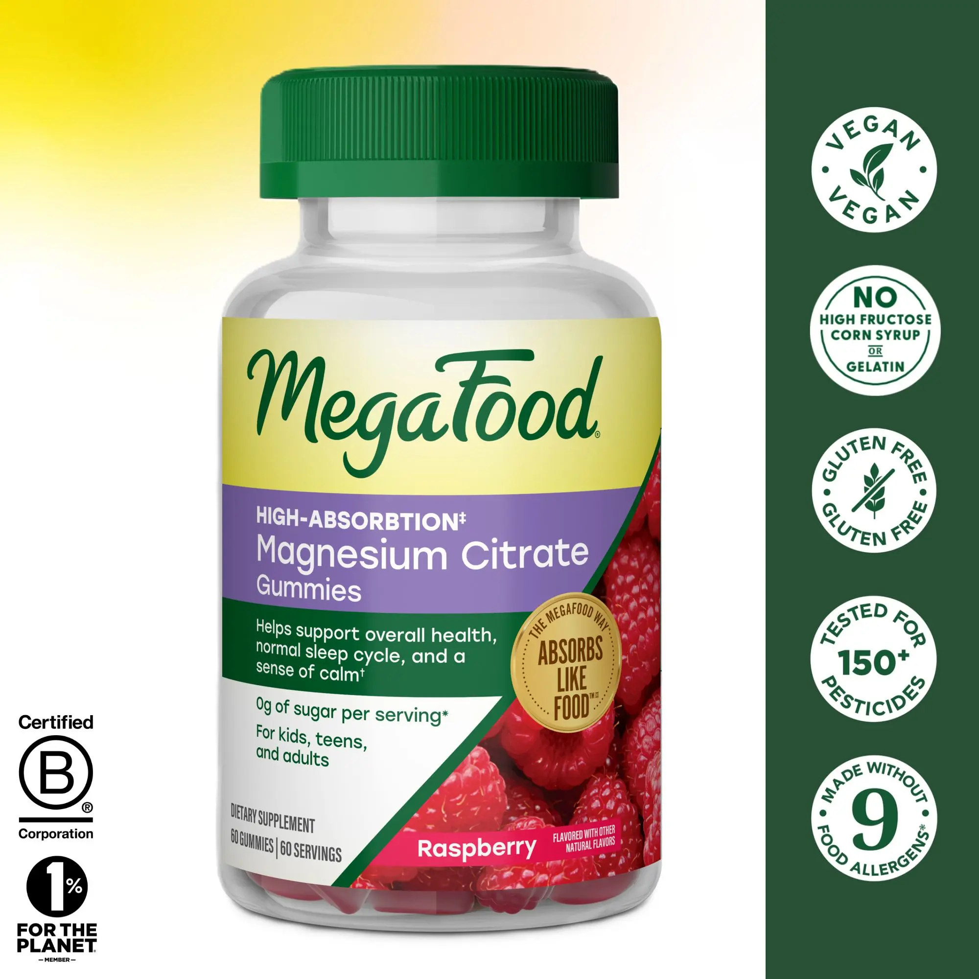 MegaFood Magnesium Citrate Dietary Gummies - Chewable Magnesium Mineral Supplement for Adults & Kids 4+, Daily Nutrition Supplement, Calm & Sleep Support, 60 Servings