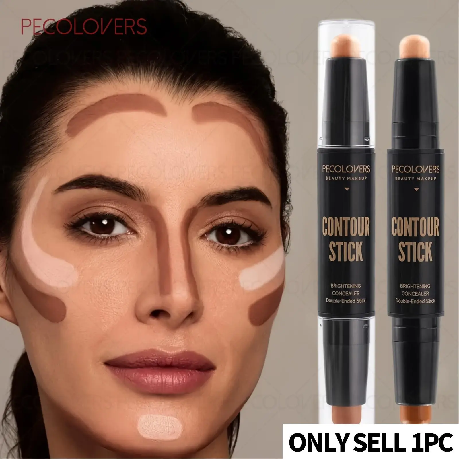 Double-Ended Contour Stick, 2-in-1 Brightening Concealer & Contour, Light Shade for Bright Skin Tones, Smooth Application, Ideal for Sculpting & Highlighting Facial Features, Bronzer Highlighter, Makeup, Facial Contouring Makeup, Contour Highlight Face