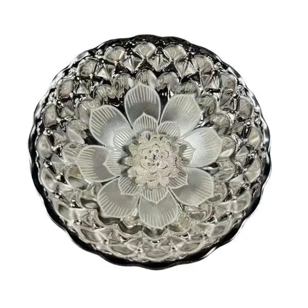 Silver Scalloped Luminous Lotus Handamde Jianzhan Teacup- Intricate Floral Carving