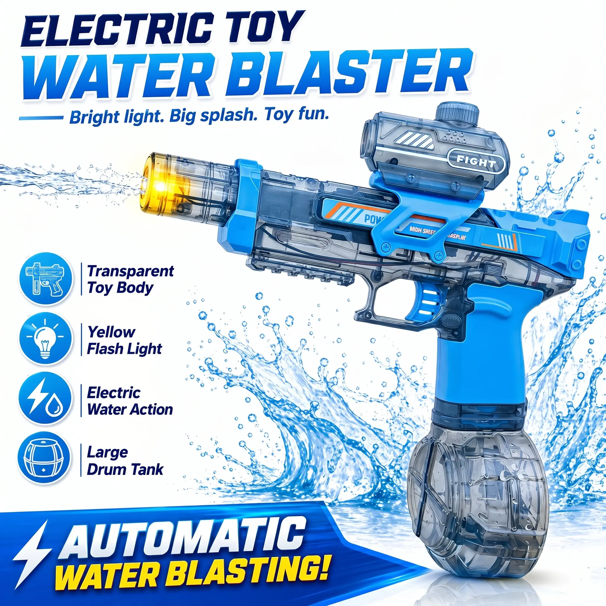 Electric Water Blaster Toy - Ultimate Battle Powerful Automatic Squirt Gun with Glowing Muzzle, 320cc High Capacity, 32 FT Range, Outdoor Summer Party Fun for Kids & Adults