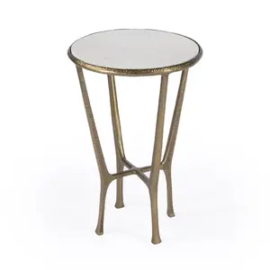 HomeRoots 634861 23 in. White & Gold Distressed Marble & Aluminum Round End Table