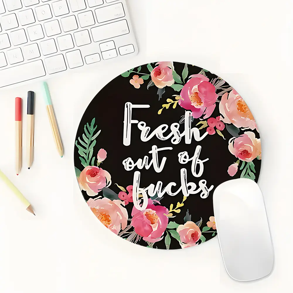 Elegant Floral Design Round Gaming Mouse Pad, Aesthetic Desktop Decorative Protective Pad, Rubber Anti-slip Lockedge Work Pad, Small Size Suitable for Laptop, Desktop Computer Games, Work, Family, Gaming Accessories
