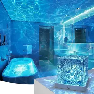 2 Pack Rechargeable Shower Light USB Powered 16 Color Changing LED Water Ripple Aurora Projector Night Light Dimmable with Remote for Bathroom Bedroom Home Decor