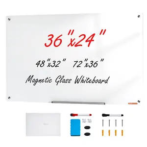 VEVOR Magnetic Glass Whiteboard, TikTokShopBlackFriday, Dry Erase Board 36"x24", Wall-Mounted Large White Glassboard Frameless, with Marker Tray, an Eraser and 2 Markers, White
