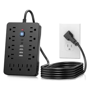 17 In 1 Surge Protector Power Strip, Wall Mounted Desktop Charging Station With 11 AC Outlets, USB & Type-C Ports, Suitable for Home, Office and Travel