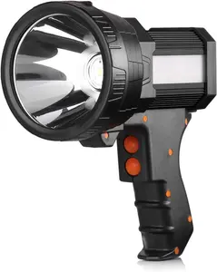 Rechargeable Spotlight, 2000,000 -Lumen Spot Lights Hand held Large Flashlight Handheld Spotlight Lightweight and Super Bright Flashlight (Aluminium_Alloy Black)，cob light，water-resistant usb handheld flashlight