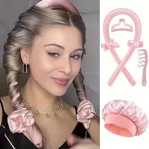 6-Piece No Heat Lazy Curling Iron Set, Eva Large Wave Sleep Hair Cap, Curly Hair Roller with Clips, Easy DIY Hairstyle Tool, Wave Creation, Heatless Curling Set, Heatless Hair Curler